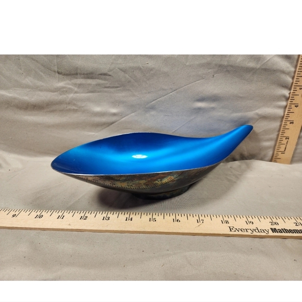 Vintage Reed & Barton 65A Serving Bowl Turquoise Enamel Silverplate